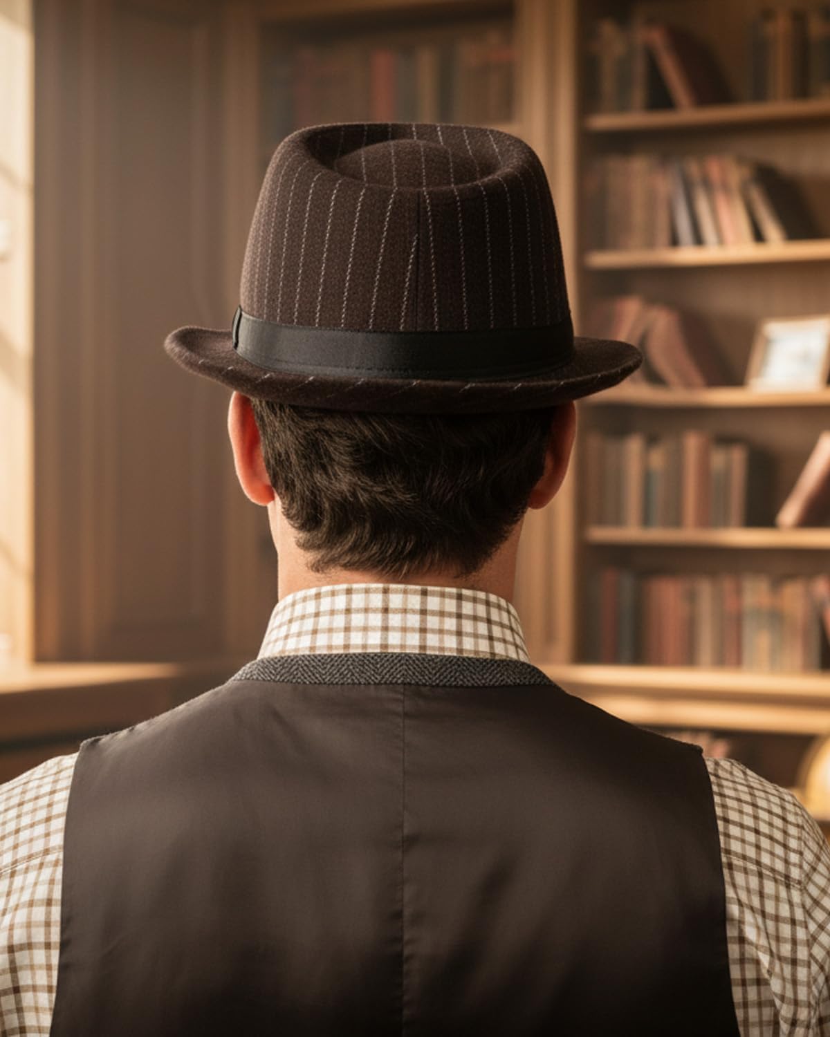 Zylioo XL Trilby Fedora Hat for Men 1920s Wool Manhattan Dress Hat Pinstripe Gangster Hat Short Brim Panama Jazz Cap - Image 6