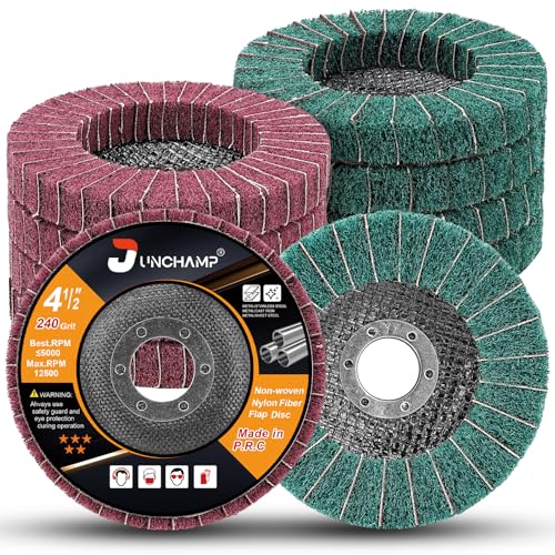 Junchamp Lot de 10 disques à lamelles en fibre de nylon grain 120 et 240, disques abrasifs pour meuleuse d'angle de 11,4 cm, décapant peinture et rouille