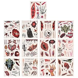 Halloween horror tatoeages wond stickers: bloed littekens lichaam decals 13 stuks Scary Tattoos rekwisieten voor…