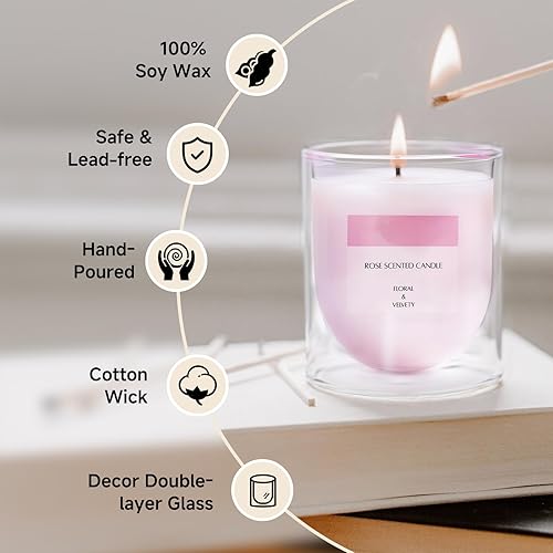 Miniatura 3 de Velas aromáticas de rosas, velas de aromaterapia florales rosas, regalos para mujeres amantes, cera de soja no tóxica