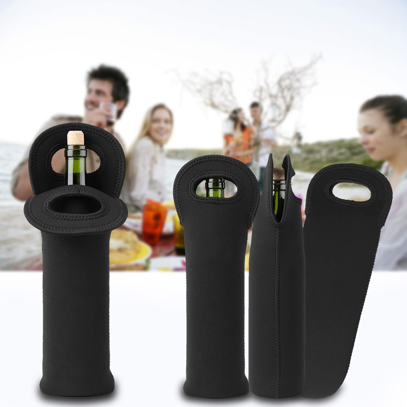 Neoprene Bottle Cooler Winebottle Bag, Protective Cover for Vibration Pressure, Cold Drinks Stay Cold, 3PCS Black, Suitable for Outdoor Picnics Beach Parties