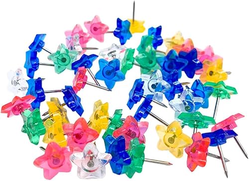 Miniatura 4 de 100 tachuelas de plástico con forma de estrella para pulgar, chinchetas decorativas, lindas chinchetas de corcho, tachuelas para tablón de anuncios,