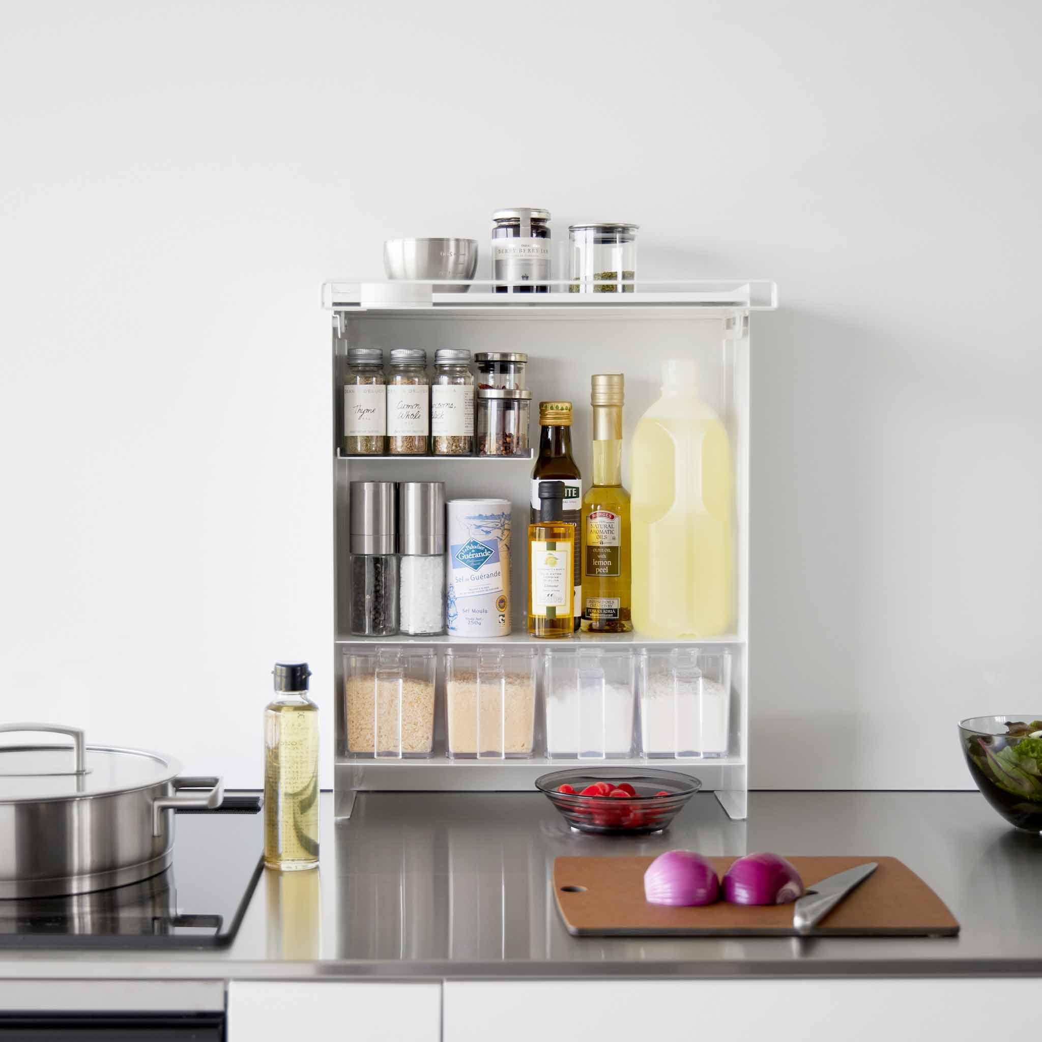 YAMAZAKI 2009 TOWER 3Tiered Seasoning Rack, white, Steel/POM Resin, 38 x 16.3 x 49.2 cm