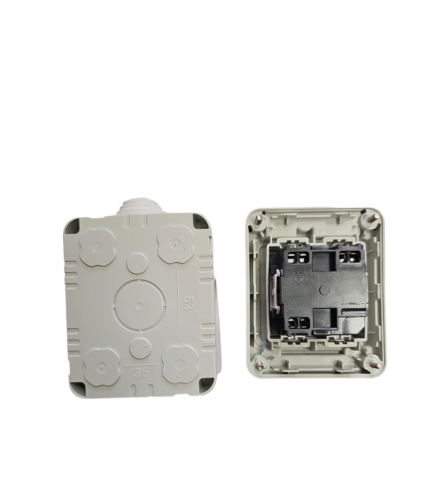 Presa elettrica con sportellino antipioggia IP55,Punto di alimentazione elettrica con sportellino antipioggia IP55, 1 presa schuko, 220-240V, bianco