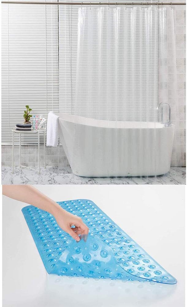 AmazerBath Set of Plastic Shower Curtain and Bath Tub Mat