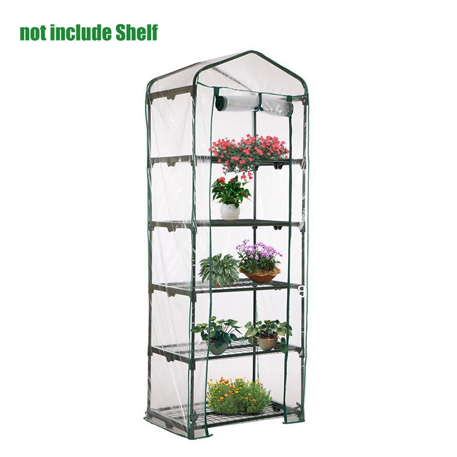 Copertura per serra a 5 ripiani in PVC resistente alle intemperie, 69 x 49 x 187 cm, copertura di ricambio per serra da giardino, facile da montare, senza attrezzi, in PVC trasparente, verde, per