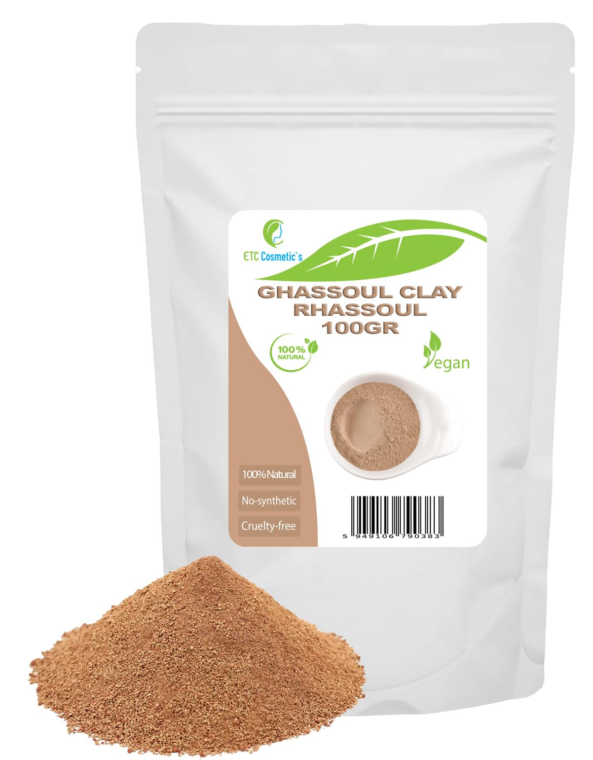 Ghassoul (argile Rhassoul) - 100 gr - Masques visage DIY, masque corporel, masque capillaire, peelings et gommages doux, fabrication de savons, anti-âge et raffermissement de la peau