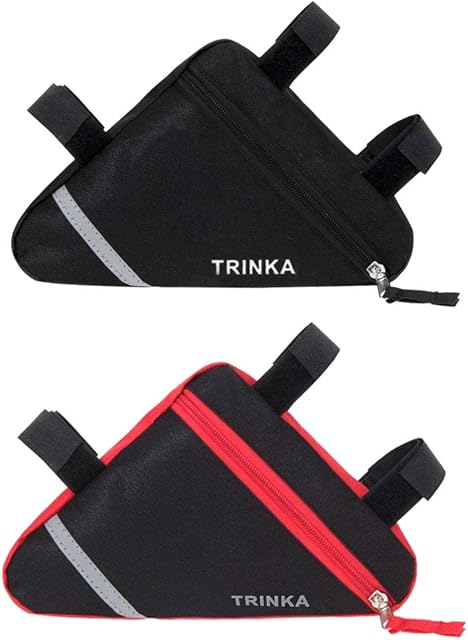 Aiqeer 2 Pcs Bike Triangle Bag, Bicycle Front Frame Triangle Bag, Nylon Waterproof Triangle Bag, Double-Sided Reflective Decoration Bike Tool Bag (Red + Black)