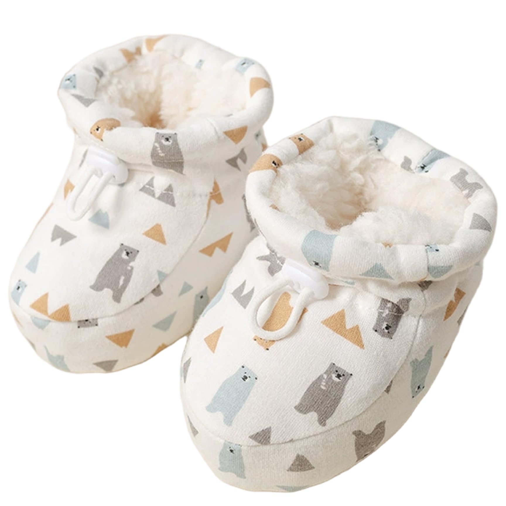 Tsawntd Unisex Infant White M Booties For Babies Warm Soft Fleece Lined Baby Winter Shoes With Adjustable Elastic Straps Cute Bear Newborn Booties For Girls Boys, M