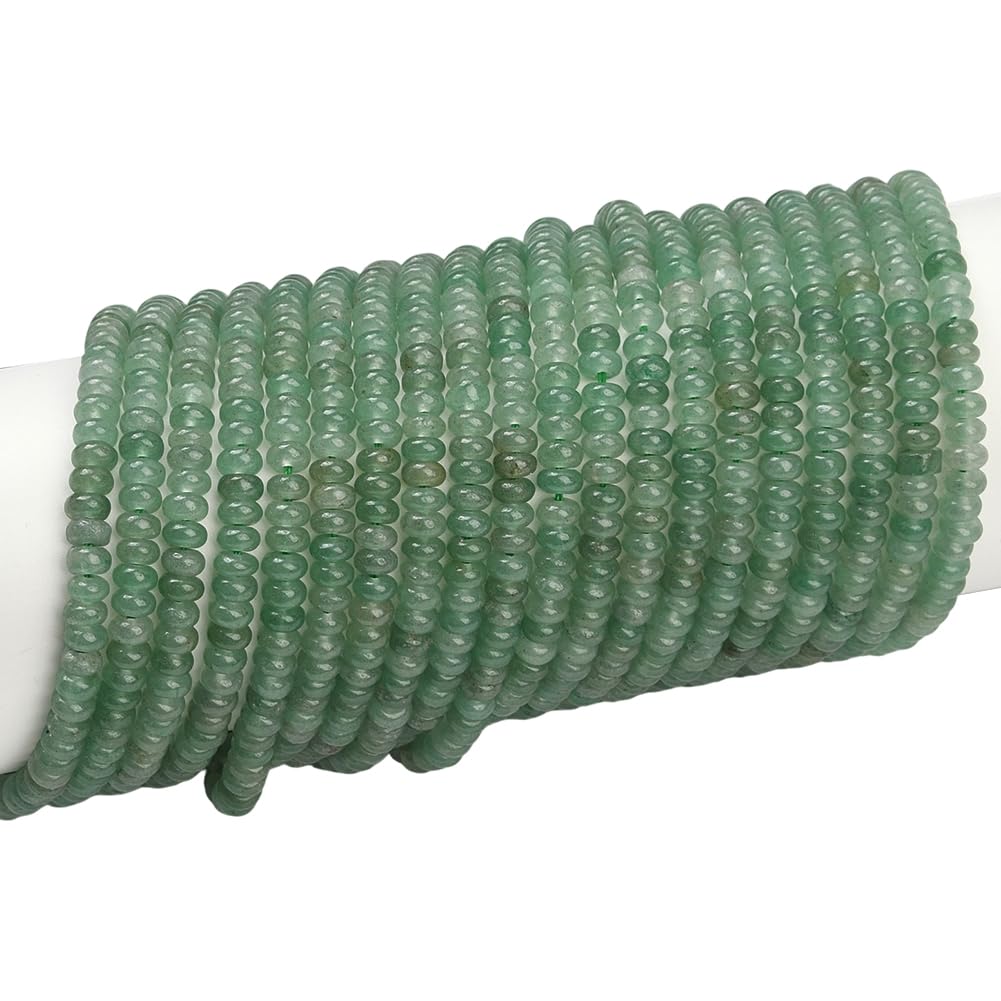 PONABEADIY 1 Box 2 Strands 336PCS 4MM Natural Green Aventurine Stone Beads Strands with Hole Rondelle Abacus Gemstone Disk Energy Loose Spacer Bead Bulk for Jewellery Making Diy Bracelets Craft Supply