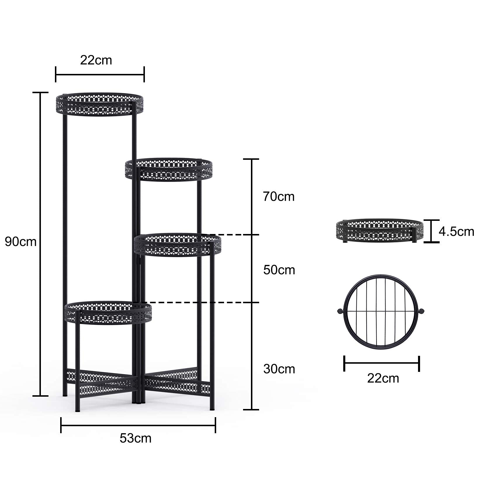 unho Soporte Plantas Interior Exterior Plegable, Soporte Macetas Estanterias para Macetas con 4 Niveles Escalera para Macetas de Metal Estanterias Decorativas Plantas Salón Balcón Oficina 53 x 90 cm