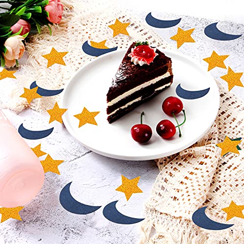 Image of Navy-Blue Moon Gold Star Confetti - 300pcs Glitter Twinkle Little Star Table Confetti Eid Ramadan Mubarak Decoration Birthday Wedding Baby Shower Party Decor Lasting Surprise