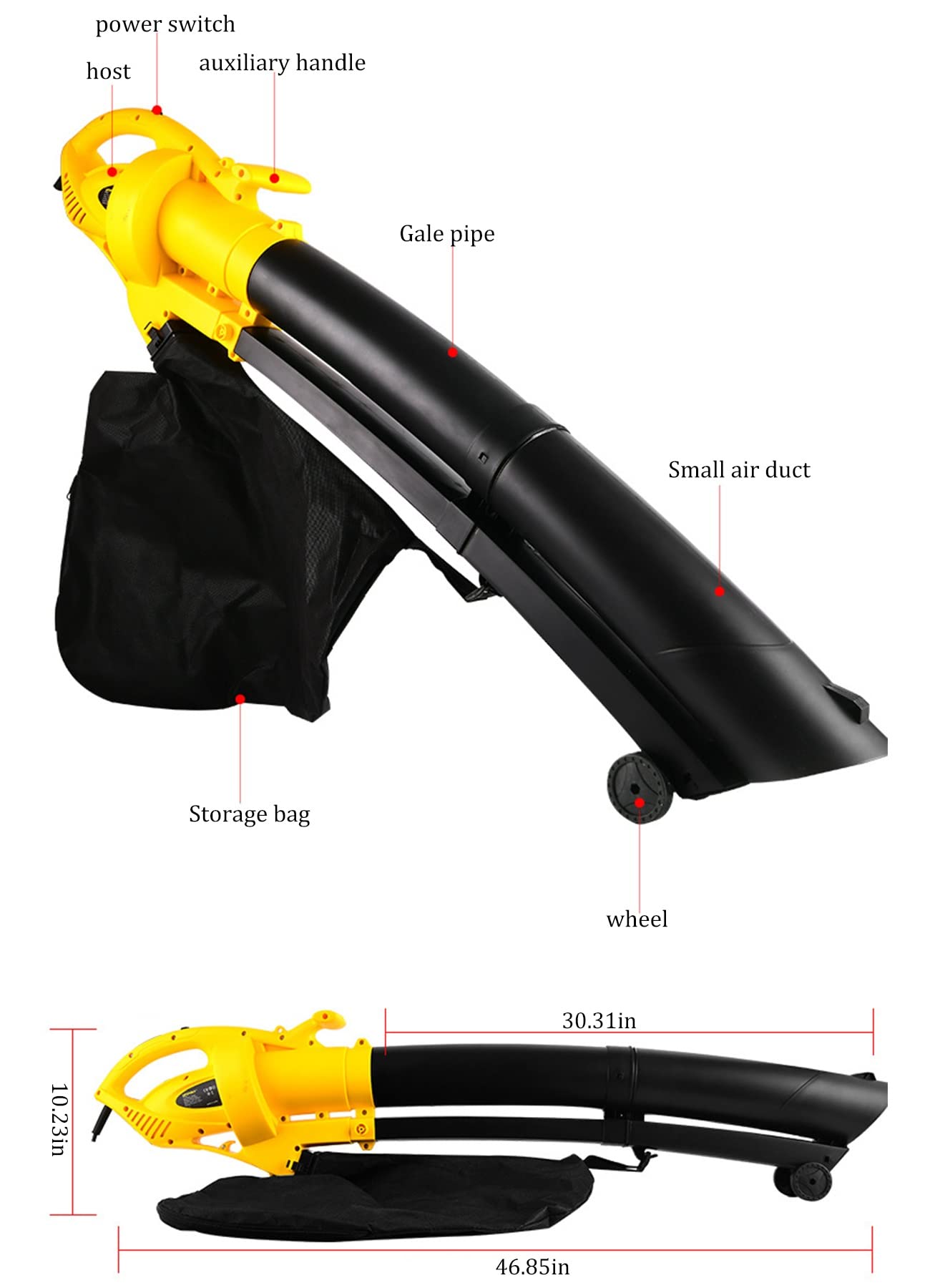 Soplador de jardín, soplador de Aire eléctrico de Mano para jardín, Bolsa recolectora de Hojas de 35 l, recolector de Hojas de 3000 w, Aspirador de Hojas