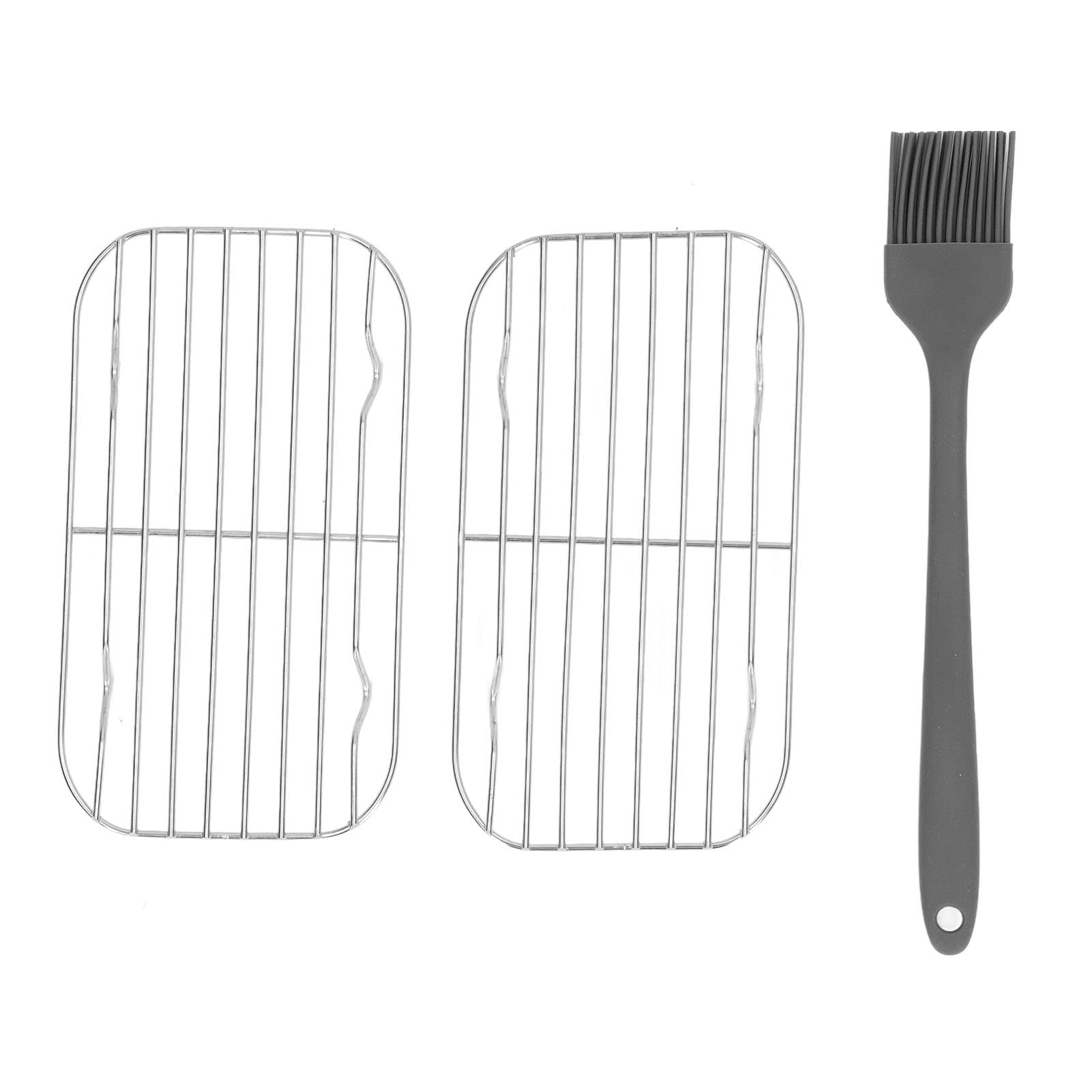 2PCS Portable Stainless Steel Barbeque Grill Grid with Silicone Basting Brush, Wearproof Wire Mesh Net for Camping, Patio, RV and Home Use