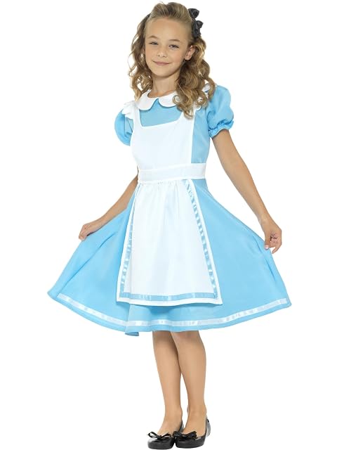 Smiffys Disfraz País de las Maravillas, azul, con vestido, delantal cosido y diadema Halloween, Carnaval