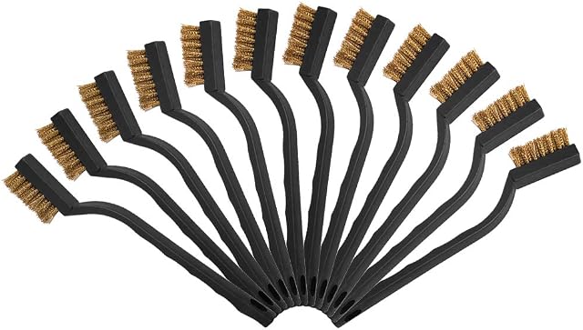 Mini Brass Wire Brushes Plastic Handles Wire Brush for Cleaning Rust, Metal Work Pieces, Welding Slag and Rust, Greasy Dirt, 12pcs
