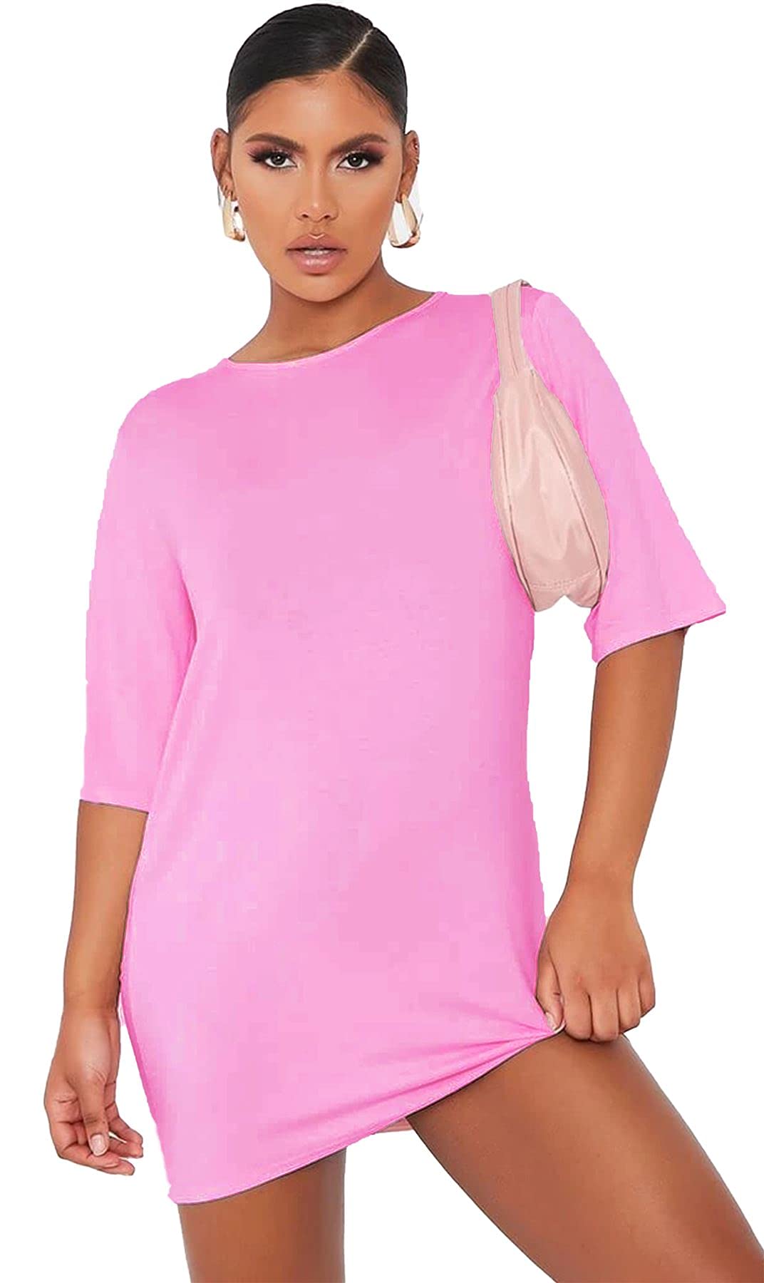 Crazy Girls Womens Plain Baggy Oversize Top, Baby Pink, ML (UK 12-14)