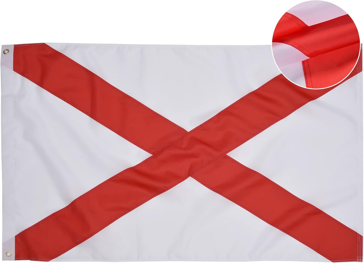 Alabama State Flag 5x8 Ft, Deluxe Embroidered Premium Polyester Durable AL Outside Flags, Indoor/Outdoor with Sewn Stripes and Brass Grommets