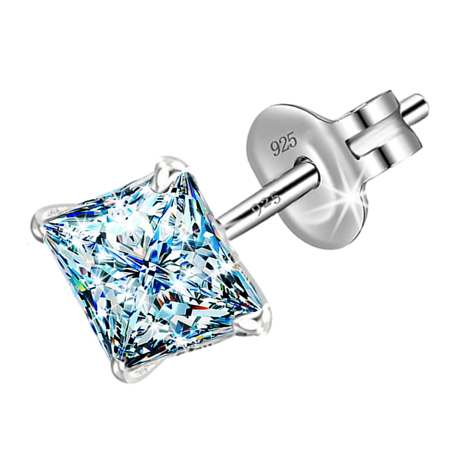 SIVYAA Mens Single White Square Solitaire Diamond Stud Earrings | Pure 925 Sterling Silver | Princess Cut Cubic Zirconia Ear Tops | Gift Item for Men and Boys | 6 Month Warranty, 7MM (B0CK636W2X) Amazon Price History, Amazon Price Tracker