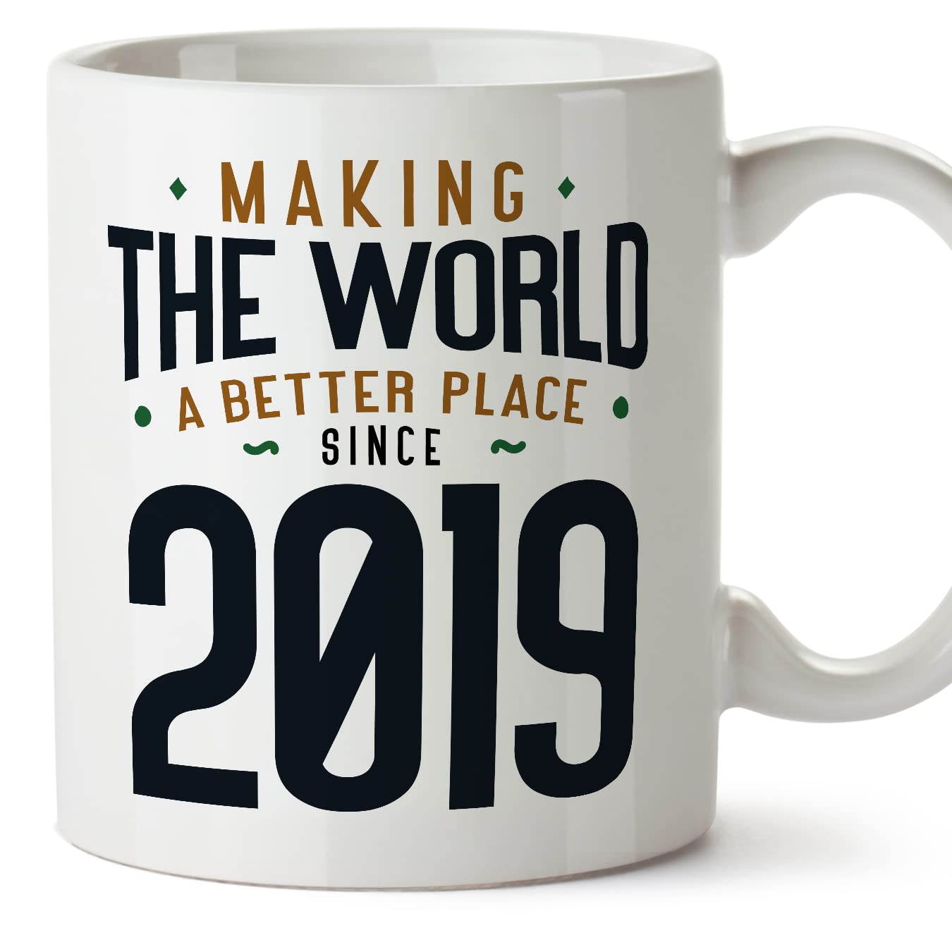 MUGFFINS 2019 Birthday Mug - in English - Making the World a Better Place - Funny Anniversary Present - 11 oz — image 1