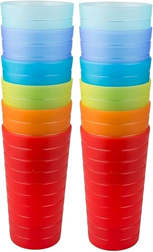 Miniatura 5 de Vasos de 22 onzas y platos llanos de 10 pulgadas reutilizables, sin BPA y aptos para lavavajillas en 6 colores surtidos, juego de 24 para uso diario