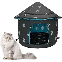 Fhiny Stray Cats Shelter, Waterproof Outdoor Rabbit Dog House Foldable Warm Bunny Cave for Winter Yurt Wild Animal Tent Bed Anti-Slip Kitten Cave Hut for Feral Kitty Puppy Weatherproof