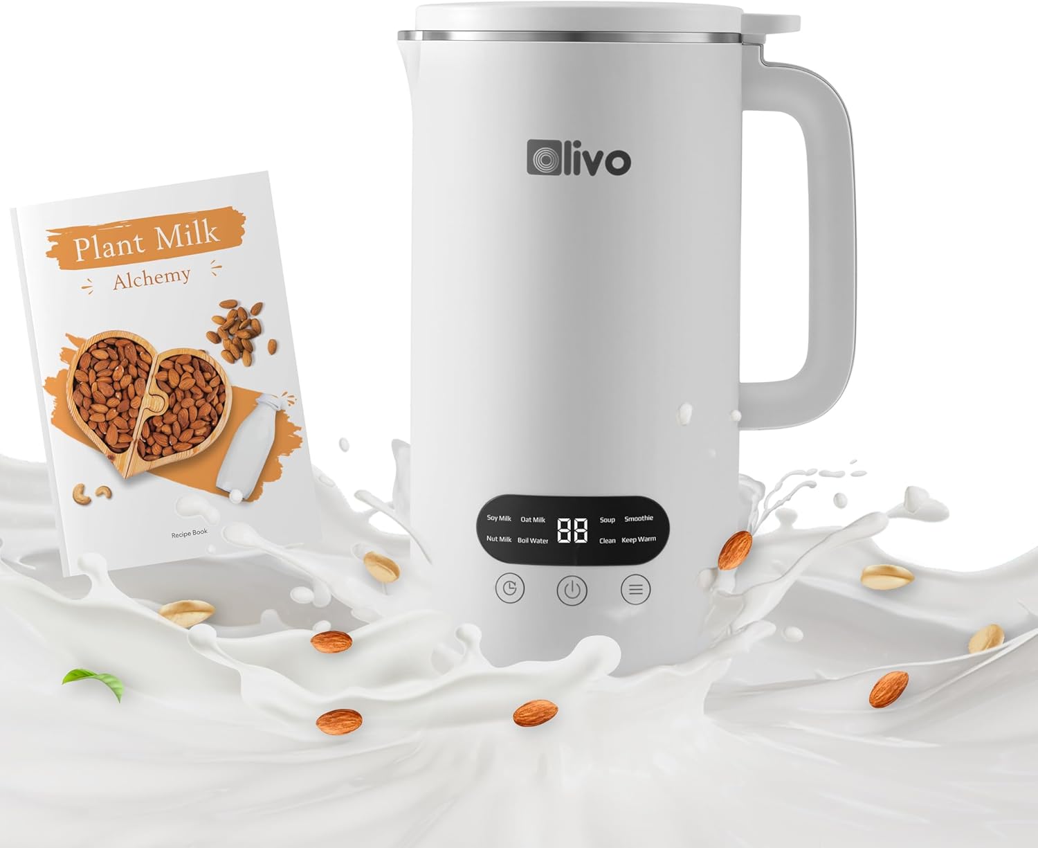 OLIVO CB1000 Automatic Nut Milk Maker – Almond, Cashew, Soy & Oat Milk Maker – Smoothie Blender – Soup Maker, 35 Oz, 9 Functions, 304 Stainless Steel, Safety Sensor, Spill-Proof, Easy Use (White)