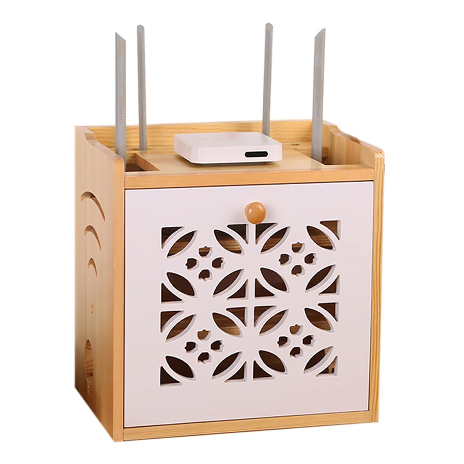 Meiiron WiFi Storage Box Wooden WiFi Desktop Shelf Hide Router and Modem Storage Rack Router Cover Decorative Box for Office and Home, 32x23x30cm (Color : B)