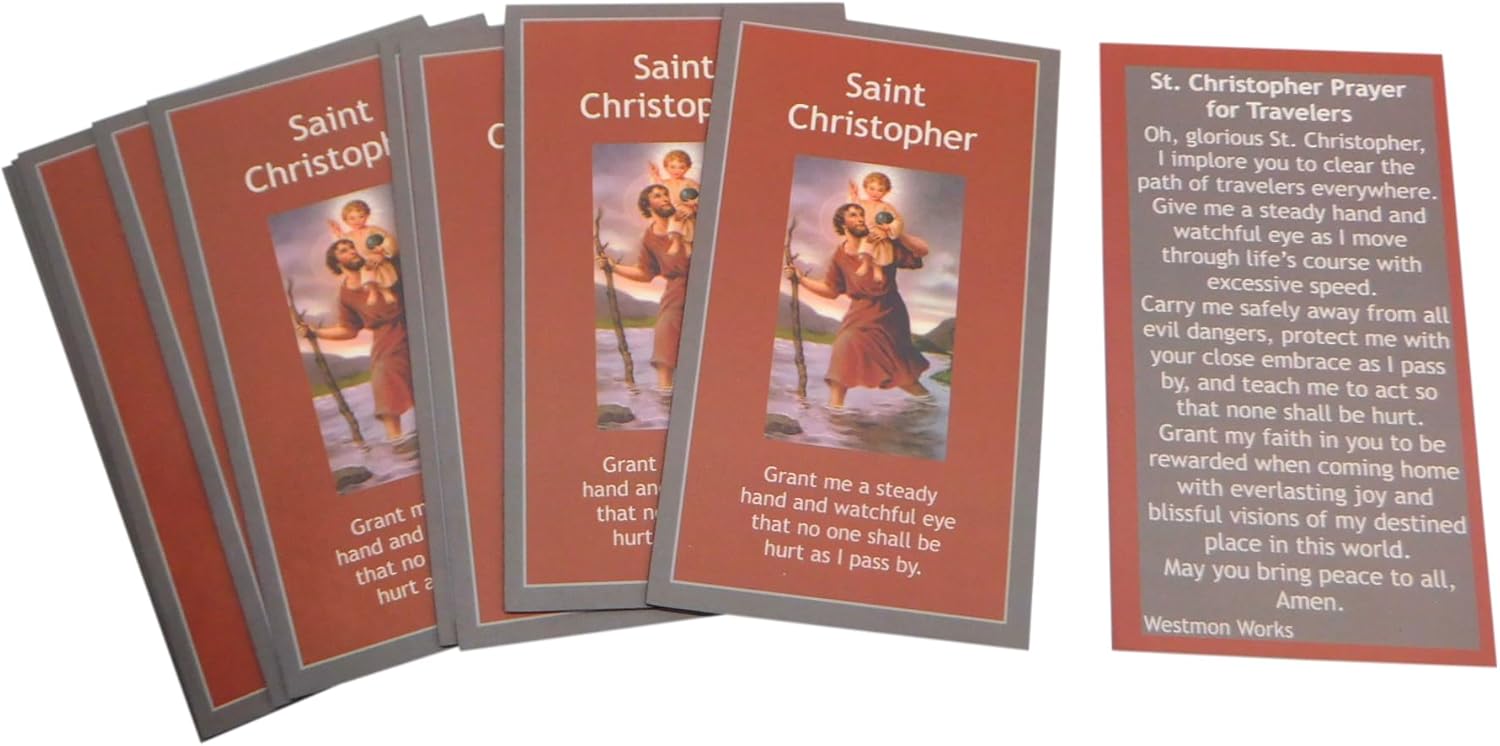 St Christopher Holy Prayer Cards Bulk Bundle Travel Protection Saint School Student or Church Pack USA Made, Set of 10 - Image 2