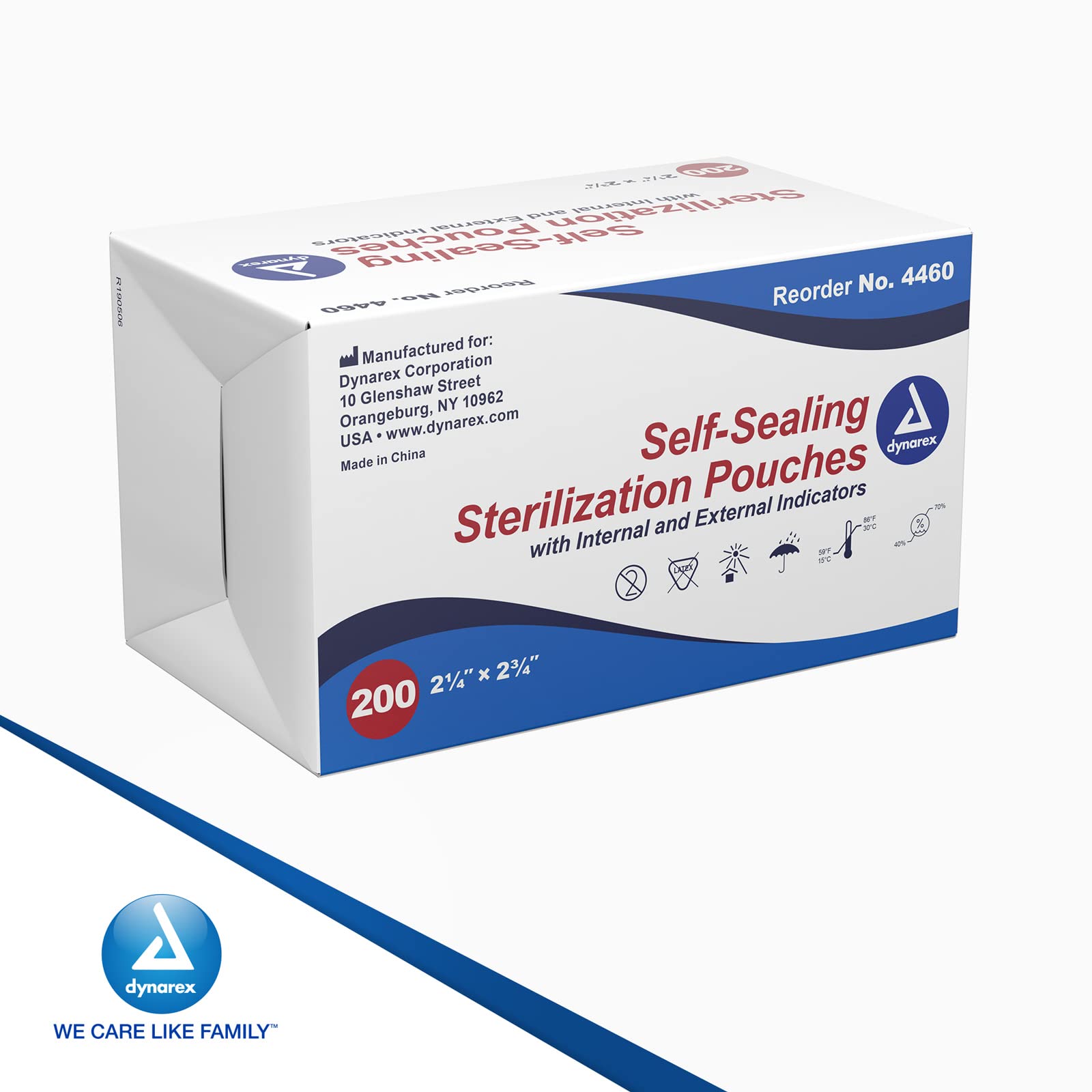 Dynarex Sterilization Pouches - Self-Sealing Autoclave Bags for Medical, Dental, Tattoo & Nail Care Tools - Blue-Tinted Transparent Cover, Dual Color Indicators (2.25" x 2.75", 200)
