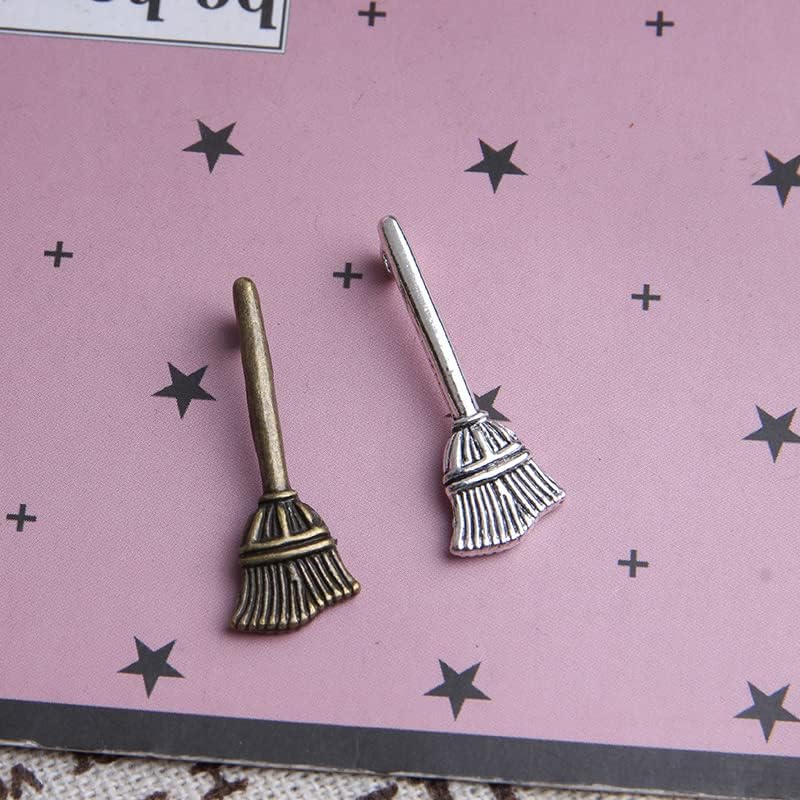 Wixine 100Pcs Broom Charms Broom Pendants Antiqued Silver Tone 3D 10 x 27 mm Making DIY Handmade Accessories Craft - Image 3