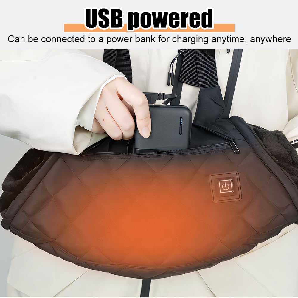 Scaldamani Elettrico Ricaricabile USB, Invernale Morbido Borsa Calda Elettrica con Custodia Rimovibile e Lavabile, Antivento Scaldino Elettrico Mani a 3 Livelli, per Campeggio All'aperto, Sci, Regalo