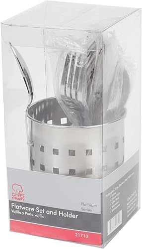 Miniatura 2 de Chef Craft Juego de cubiertos resistentes con soporte, juego de 20 piezas, acero inoxidable