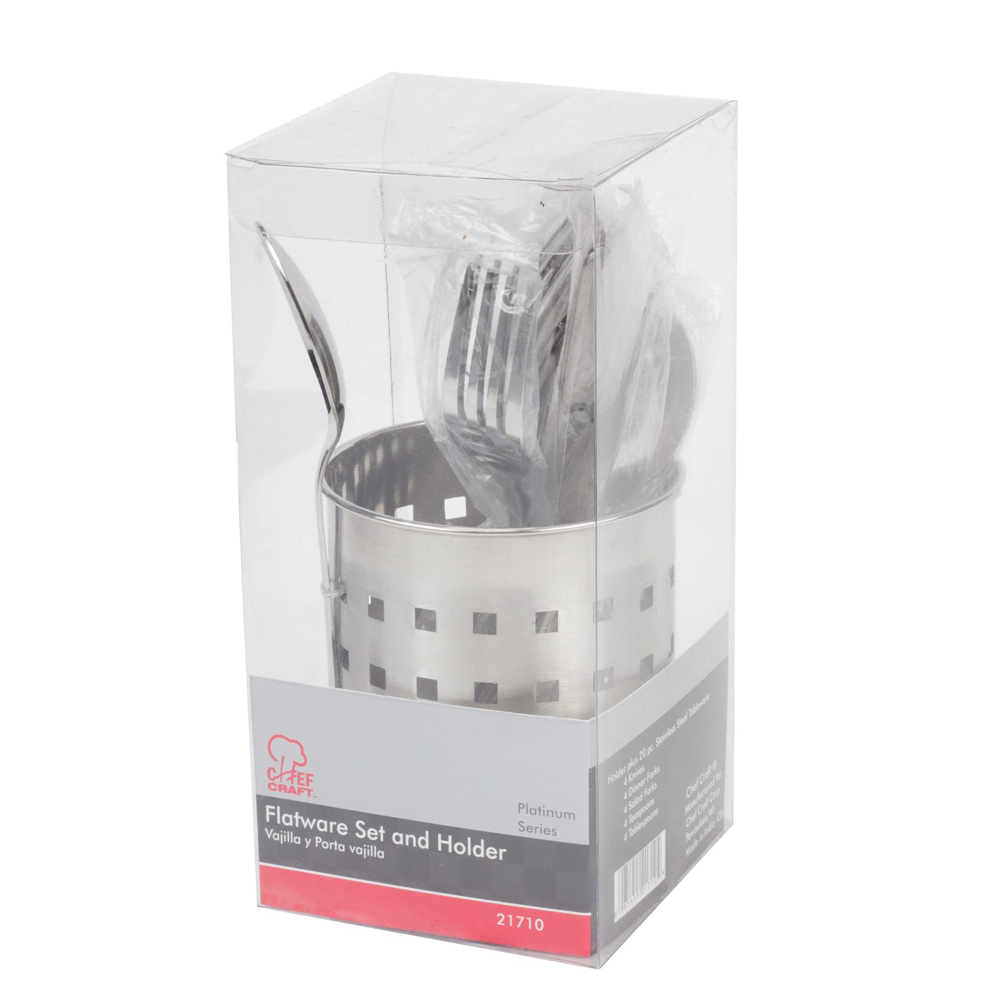 Chef Craft Heavy Duty Flatware Set with Holder, 20 Piece Set, Stainless Steel