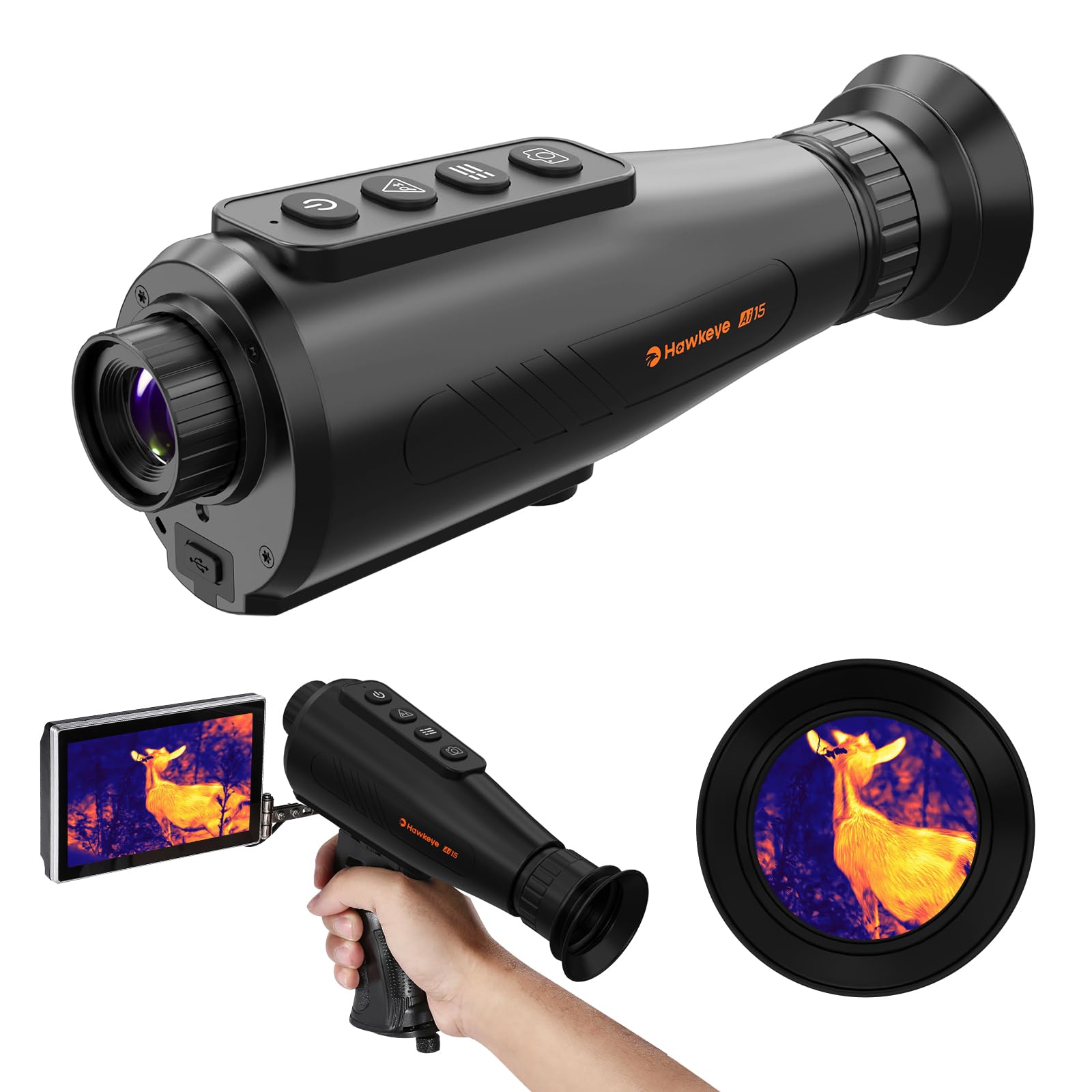 Portable Thermal Monocular for Hunting,384x288 (AI Super Resolution) Ai15 Night Vision Monocular,1.43" Large AMOLED Display,Thermal Night Vision with Wi-Fi Hotspot/STA/MIC,12hrs+ Battery Powers