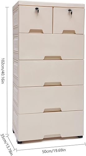 Miniatura 2 de DYRABREST Cajones de plástico, 6 cajones, color beige, apilables, verticales, verticales, torre de almacenamiento de ropa, organizador de armario