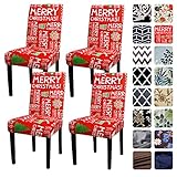 YEESSION Set of 4 Stretch Removable Washable Christmas Decoration Short Dining Chair Covers, Dining