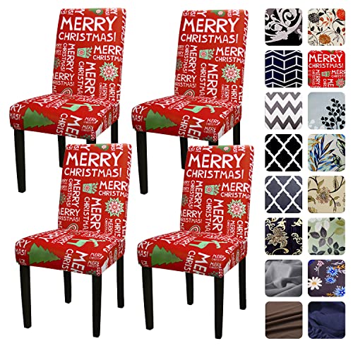 Yeession Set Of 4 Stretch Removable Washable Christmas Decoration Short Dining Chair Covers, Dining Room Chair Protector Seat Slipcover For Home Décor, Hotel (Christmas Red) #TOP14