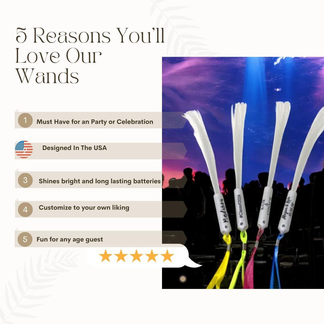 Custom LED Fiber Optic Light Wands – 30 Pack Personalized Glow Sticks for Weddings, Concerts, Festivals, Parties & Events – Light Up Party Favors Bulk