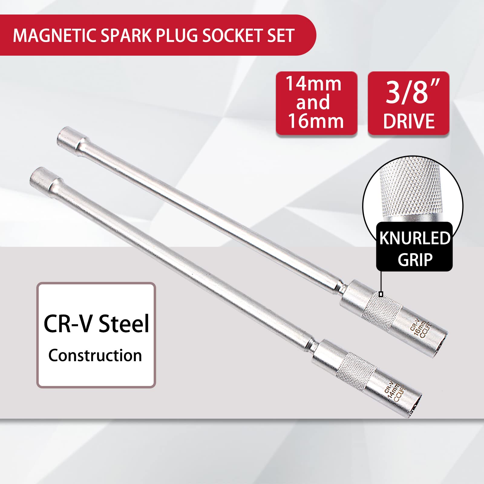 CCLIFE 2-częściowy magnetyczny klucz do świecy zapłonowej 3/8", świece żarowe, przegub, klucz wkładka, narzędzie SW 14 mm 16 mm ekstra długie 310 mm