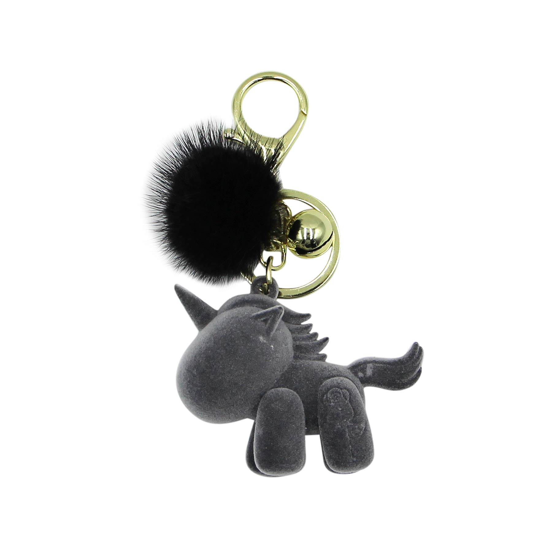 Cuddty women keychain Charm Ring Flocking Unicorn Keyfob Pom Pom Ball Keyring Handbag Pendant