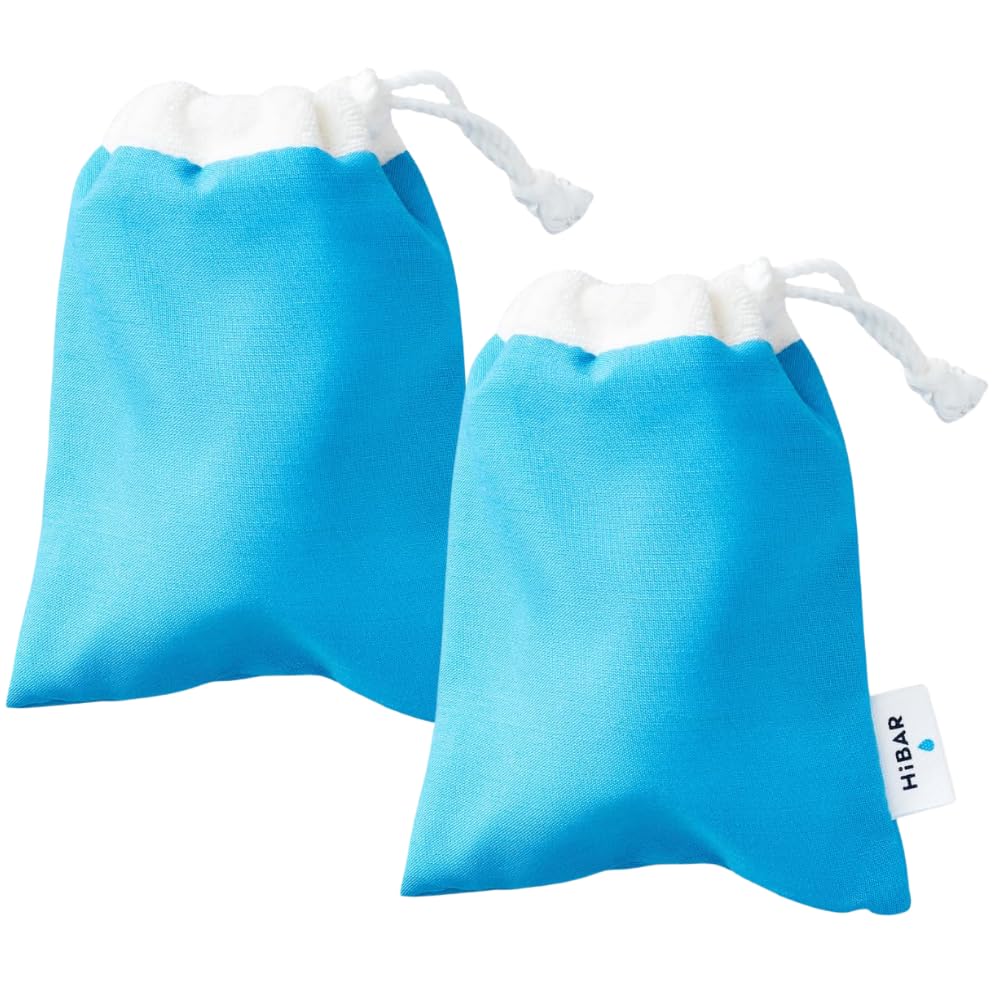HIBARTravel Pouch for bars, includes 2 bags, Solid Hair Shampoo and Conditioner Bar Travel Bag, Portable Terry Cloth Drawstring Bag, Lightweight Sustainable On-The-Go Holder Case, Quick Dry