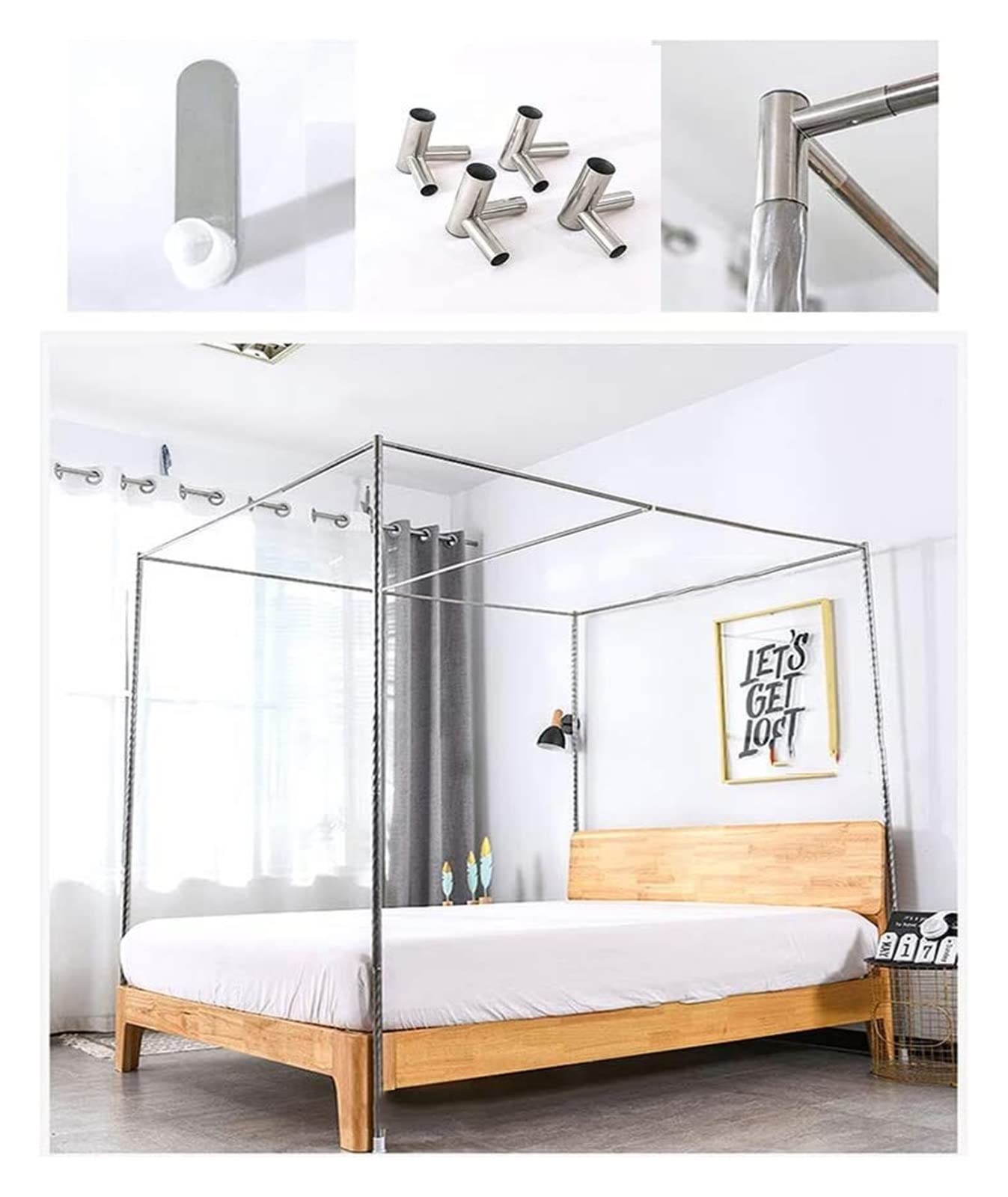 Soporte de cama de tubo de acero roscado que evita la caída de mosquiteras