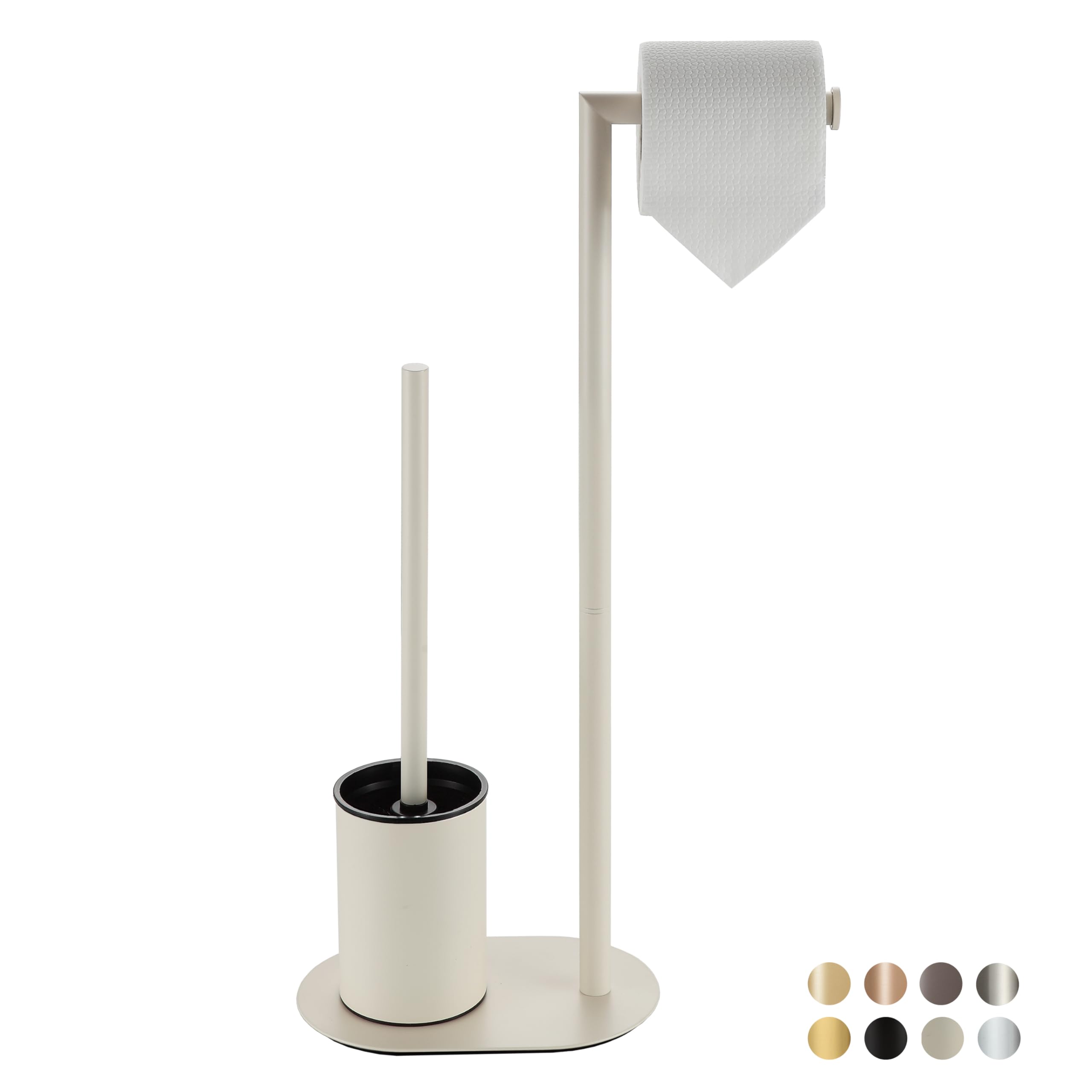 BVL Piantana Portarotolo e Scopino Bianco, Scopino WC con Porta Carta Igienica in Acciaio Inox, Porta Carta Igienica da Terra Scopino Bagno WC