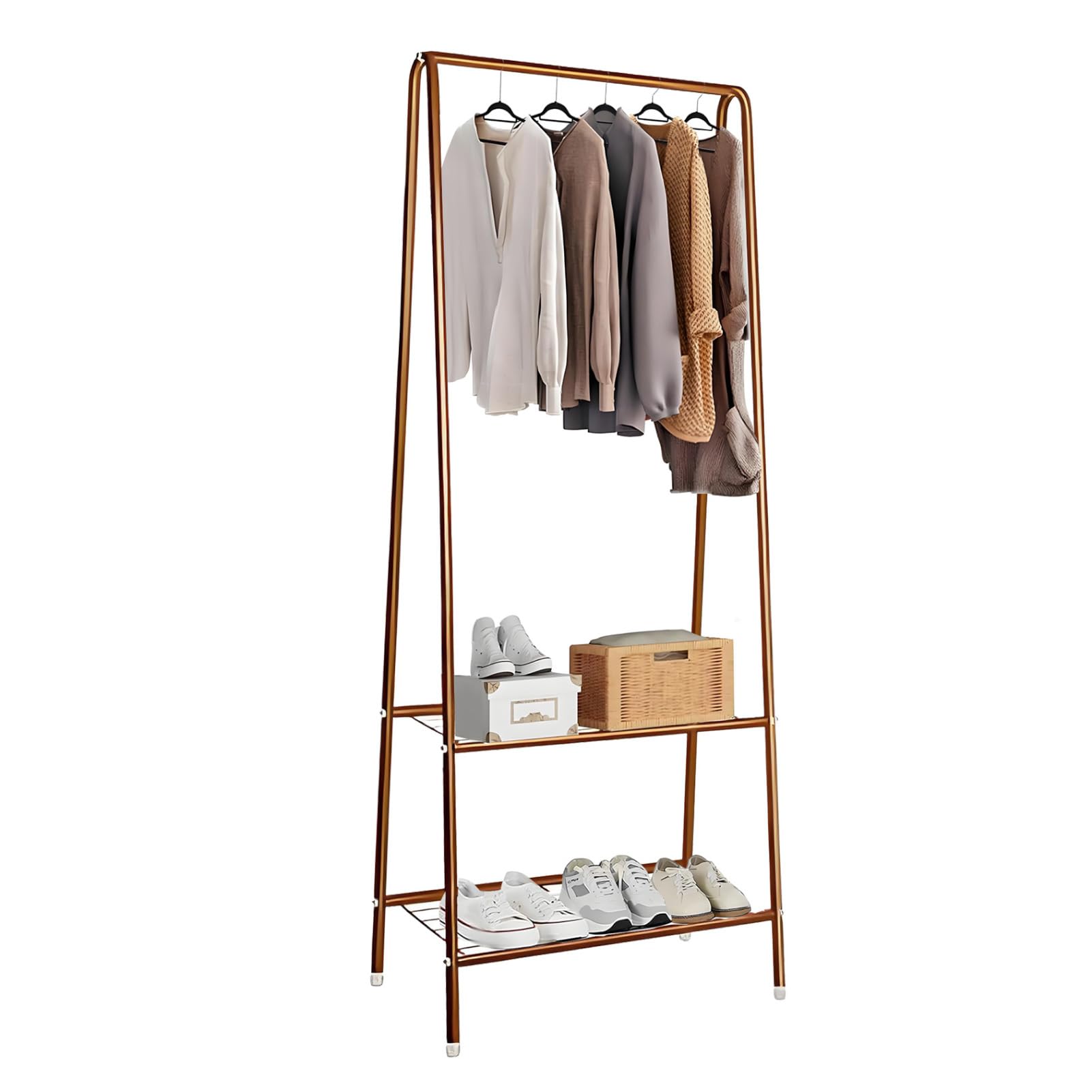 BREEZENEST Clothes Rack Metal Garment Rack 60cm x 36 x 151cm Clothing Rail with 2-Tier Storage Shelves Coat Stand Hanging Rail Tidy Rails for Bedroom Dormitory Hallway Entryway Coffee