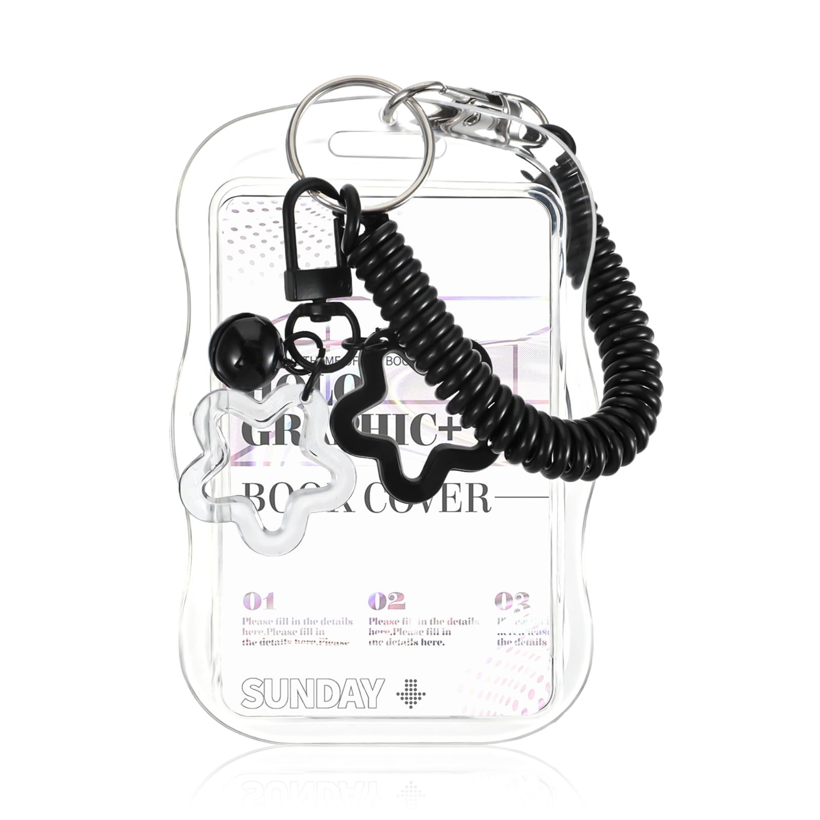 Cute Photocard Holder Keychain, Star Wave Photocards Holder, ID Holders Cute Star Wave Pc Holders with Small Bell for Bus Student Card Photo Protector