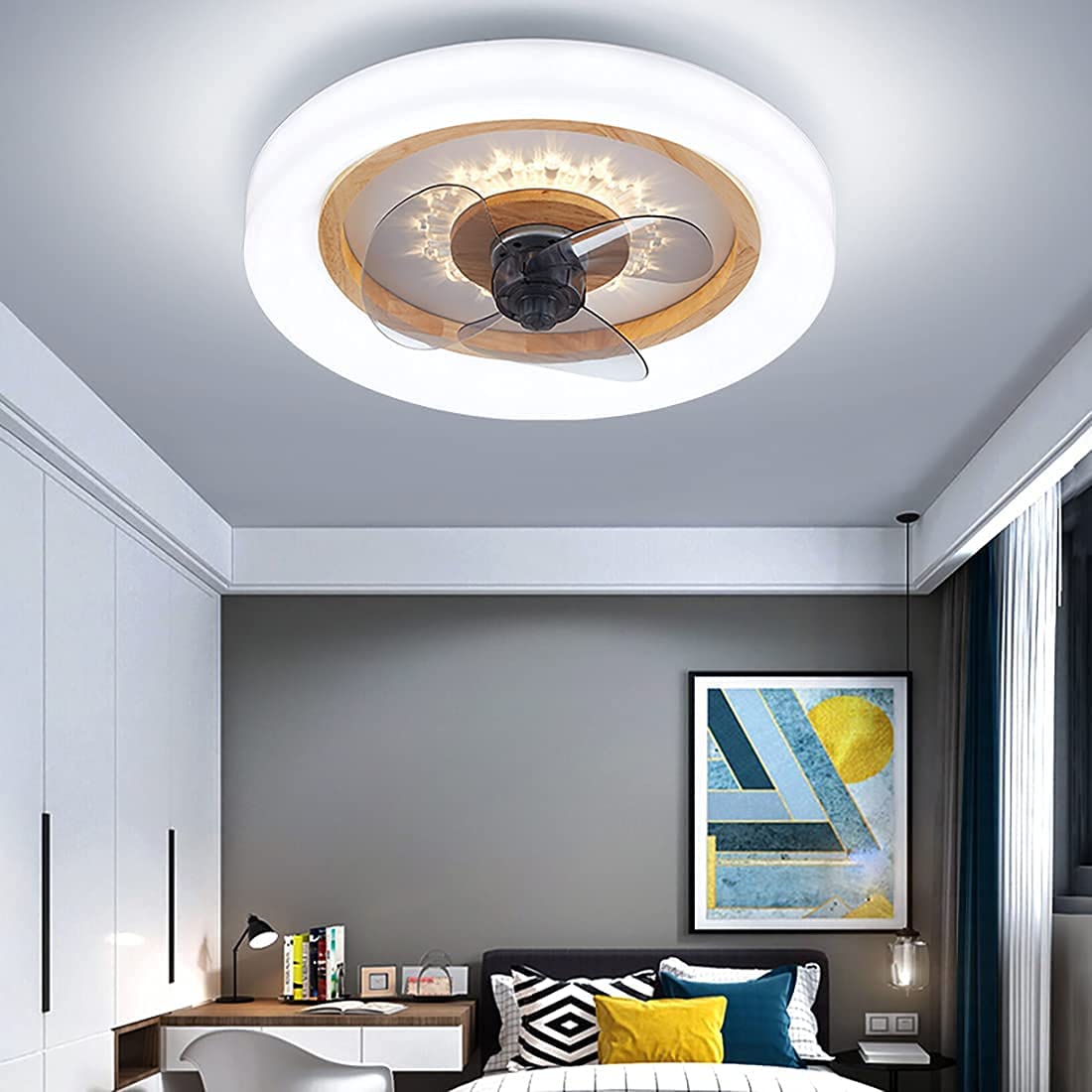 Ventilateur plafond bas silencieux pour chambre avec lumière LED