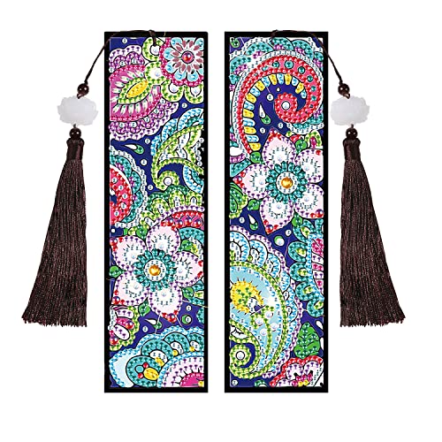 Mwoot 2 Pcs Mandala 5D Diamond Pasted Painting Bookmarks DIY Beaded Bookmarks, Diamond Beaded Painting Bookmark Tassel