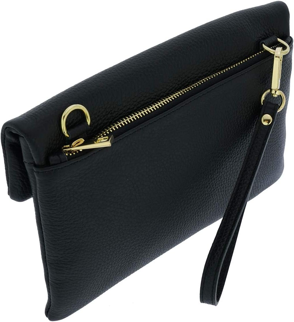 Italian Genuine Leather Wristlet Crossbody Shoulder Bag Clutch Handbag For Women