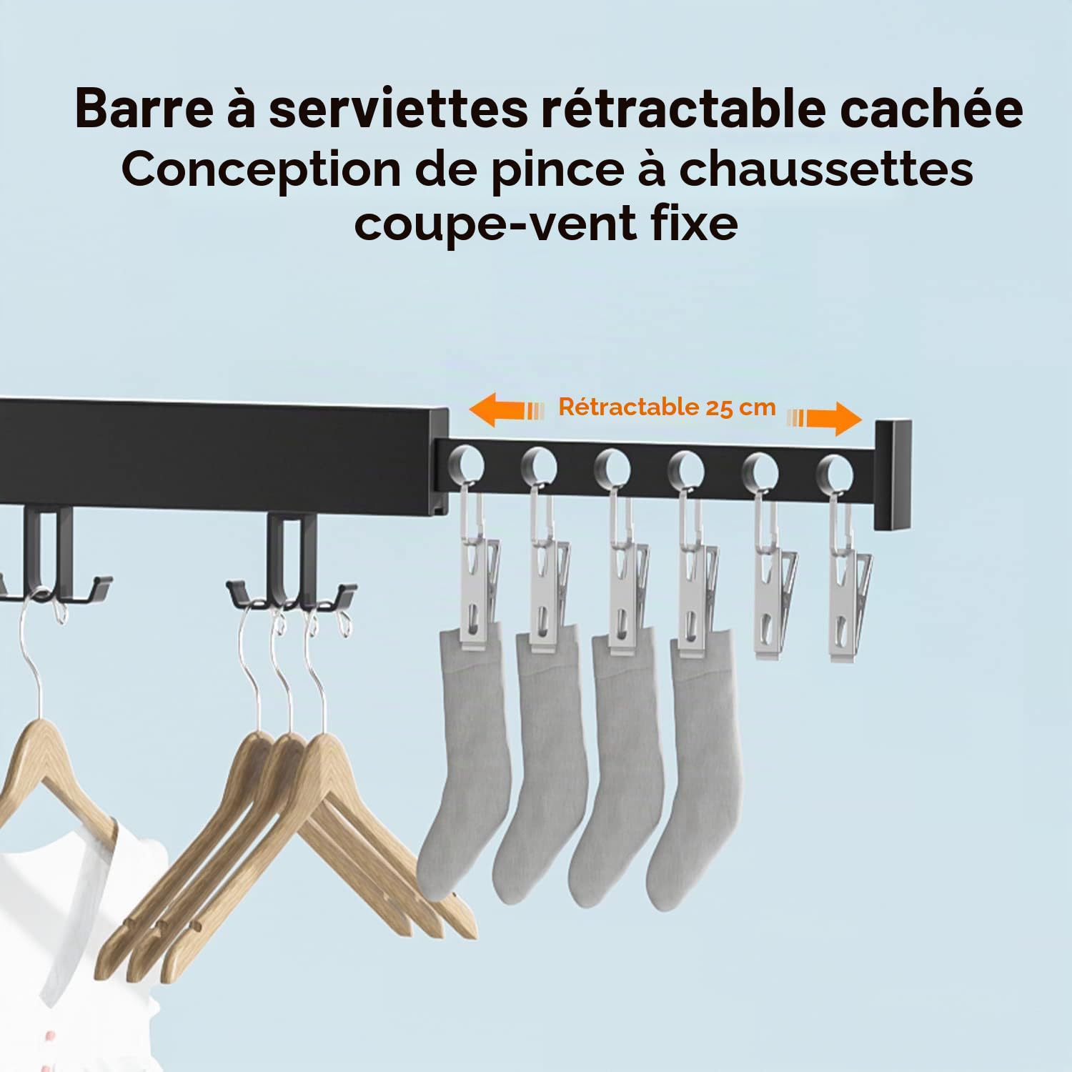 BAICIWE Étendoir à linge mural rétractable, égouttoir à linge pliable à l'intérieur, économiseur d'espace, égouttoir à vêtements pour balcon, buanderie, salle de bain, terrasse (trois plies)